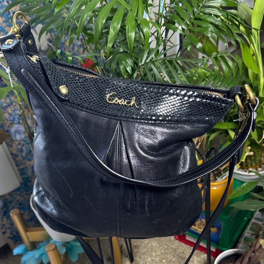 Coach Black and Gold Leather Shoulder and cross body Bag